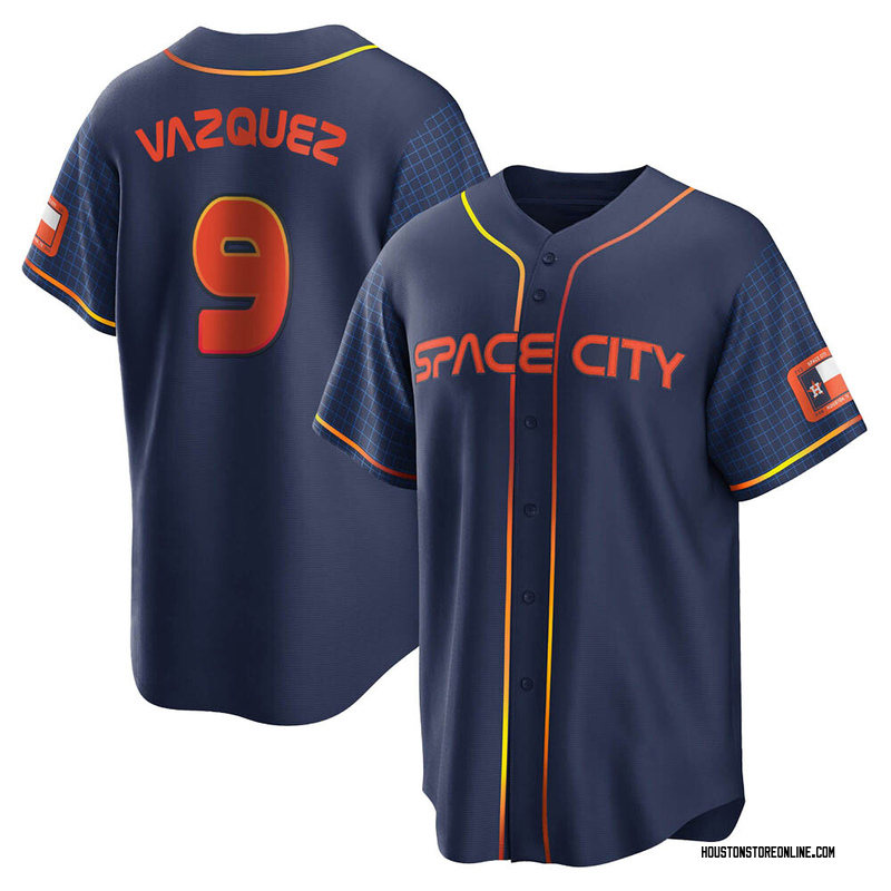 Men's Christian Vazquez Houston Astros Replica White Home Cooperstown  Collection Jersey