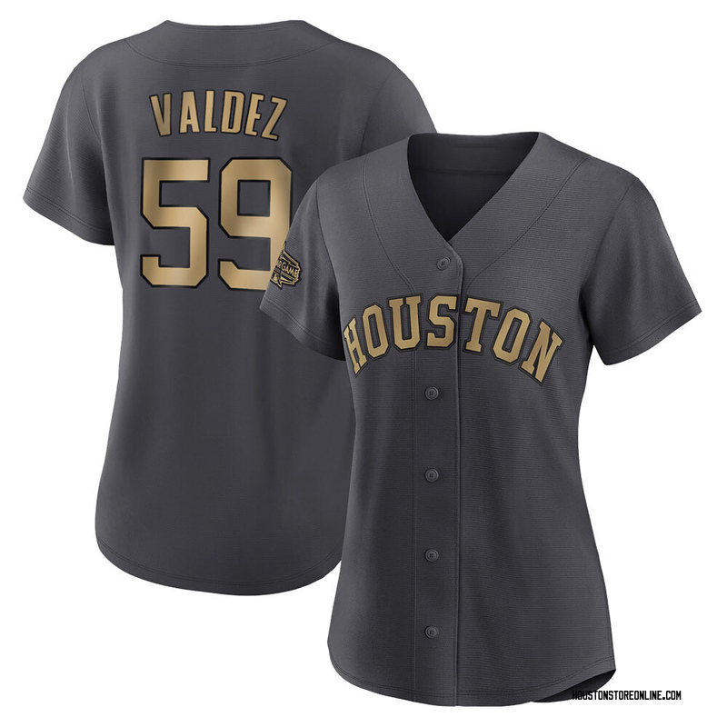 Framber Valdez Houston Astros Women's Navy Backer Slim Fit Long Sleeve T- Shirt 