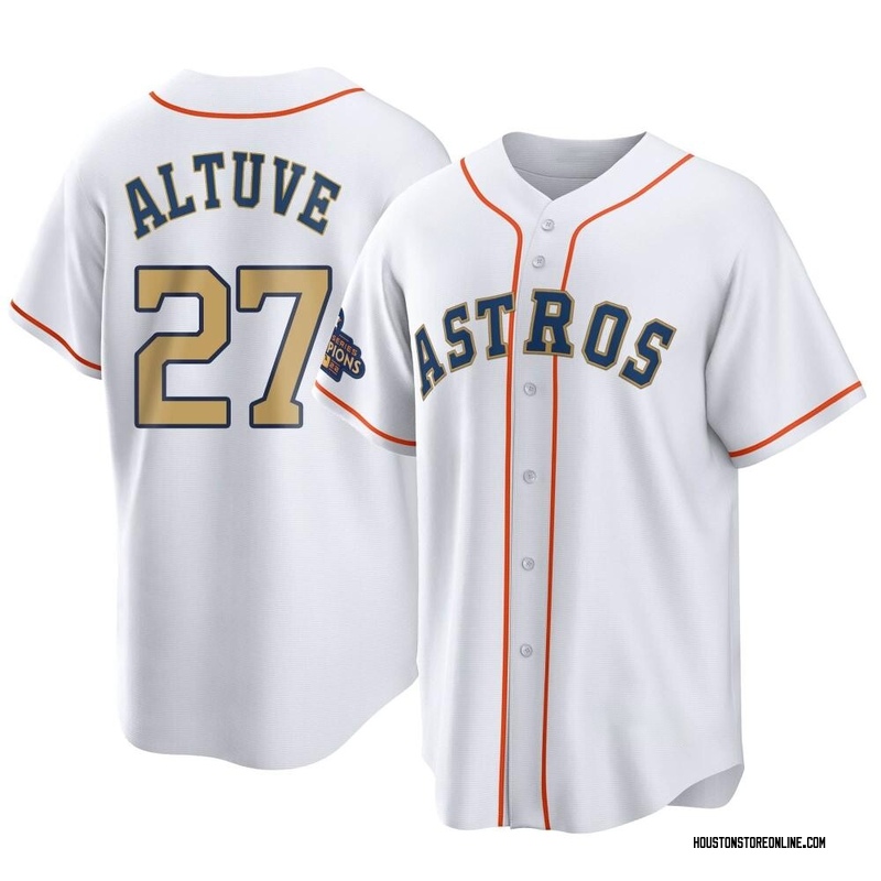 Men's Jose Altuve White, Gold Houston Astros 2023 Collection Replica Player  Jersey