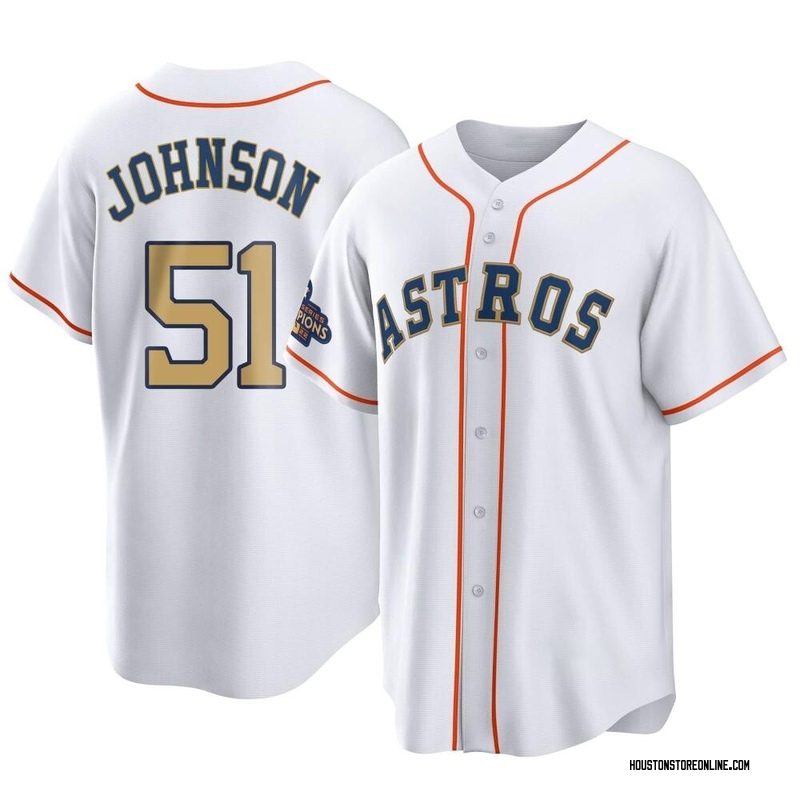 Men's Randy Johnson Houston Astros Replica White Home Cooperstown  Collection Jersey